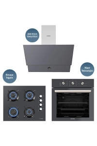 Dizayn Antrasit Cam Ankastre Set